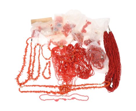 A quantity of coral jewellery, including bead necklaces and loose beads . Condition Report: Lot sold as seen unless specific 