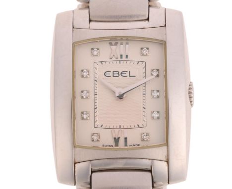 EBEL - a lady's stainless steel Brasilia quartz bracelet watch, ref. E9976M22, silvered dial with diamond hour markers and ob