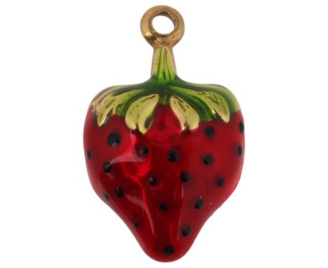 A 9ct gold and enamel novelty strawberry charm/pendant, 15.1mm, 0.5g . Condition Report: No damage or repair, no enamel loss,