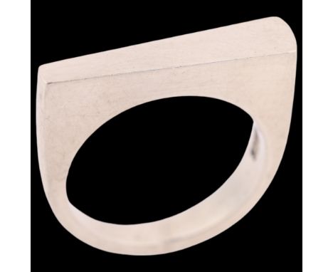 SVEN HAUGAARD - a Danish modernist sterling silver geometric abstract ring, of plain form with tapered flat top, setting heig