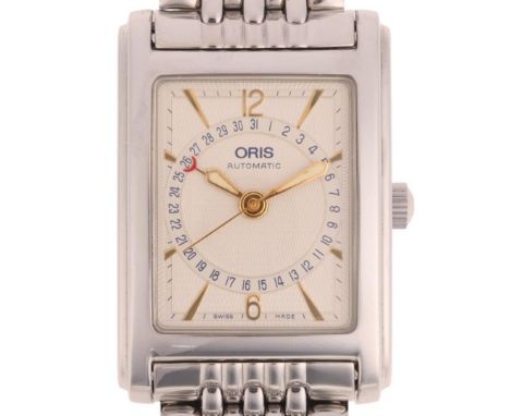 ORIS - a stainless steel Pointer Date Rectangular automatic calendar bracelet watch, ref. B7460, circa 1999, silvered dial wi