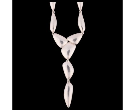 BREUNING - a Danish modernist sterling silver geometric abstract pendant necklace, pendant 77.7mm, necklace 45cm, 38.8g . Con