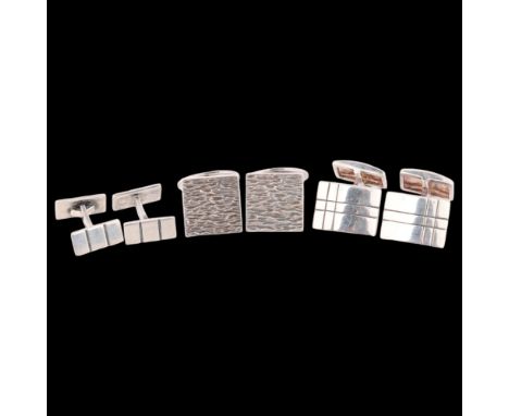 3 pairs of Danish sterling silver cufflinks, makers include Aarre & Krogh and Bernhard Hertz, largest 17.9mm, 33.2g total (3 