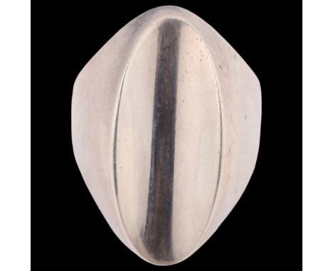 CHRISTIAN VEILSKOV - a Danish modernist sterling silver abstract ring, plain oval concave form, setting height 27.2mm, size P