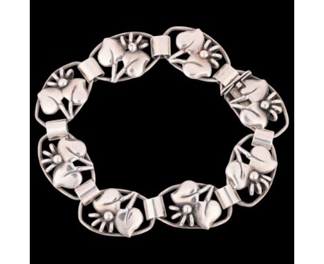 C A CHRISTENSENS EFTF - an Art Deco Danish silver floral panel bracelet, band width 14.9mm, 19.5cm, 17.7g . Condition Report: