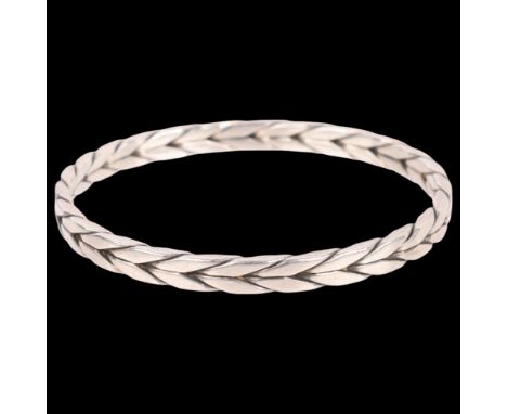 RANDERS SOLVVAREFABRIK - a Danish modernist sterling silver slave bangle, plain woven form, band width 6mm, internal circumfe