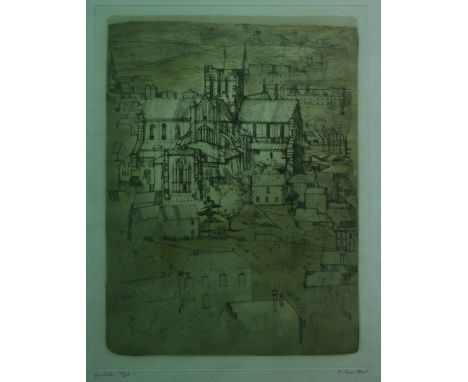R*** Beer (British, 20th Century), A view of Winchester, signed, titled and numbered in pencil 'R*** Beer' (in mount lower ri