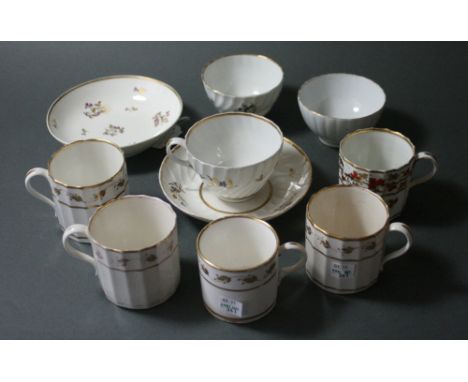 A collection of five Derby coffee cans, circa 1790, and a similar saucer, similar period Worcester cup and saucer and a tea b