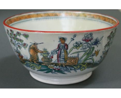 Two Staffordshire loving cups, first half 19th century, decorated in the Chinese taste, similar Edge, Malkin & Co bowl, simil