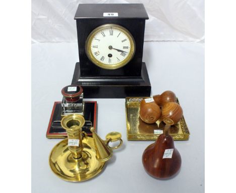 A Victorian ebonised case timepiece, with white enamel dial, the case stamped 'G Stephens Watch Maker Devonport', 19.5cm wide