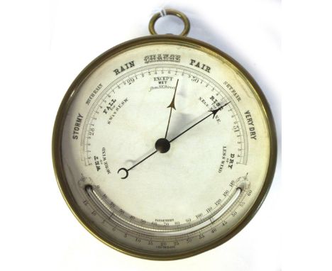 A brass drum case barometer/thermometer, circa 1900, 12cm diameter.