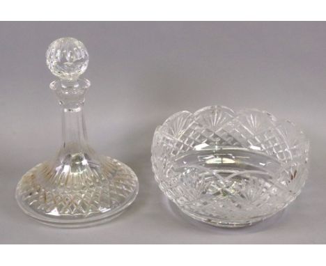 A boxed Warterford cut glass fruit bowl, 23cm diameter and a boxed Waterford cut glass ships decanter (2).