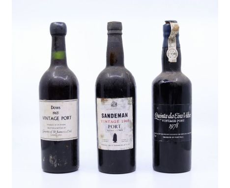 Three bottles of vintage Port to include Sandeman 1960 and Dows 1963