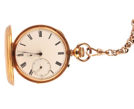 CARTIER: A GENTLEMAN'S 18CT GOLD HALF-HUNTER POCKET WATCHwith keyless wind movement, signed Cartier, the white enamel dial wi