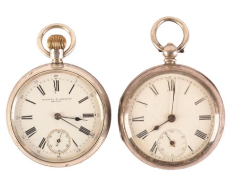 HOPKINS & HOPKINS, DUBLIN: A GENTLEMAN'S SILVER OPEN FACE POCKET WATCHwith keyless wind movement, the white enamel dial with 