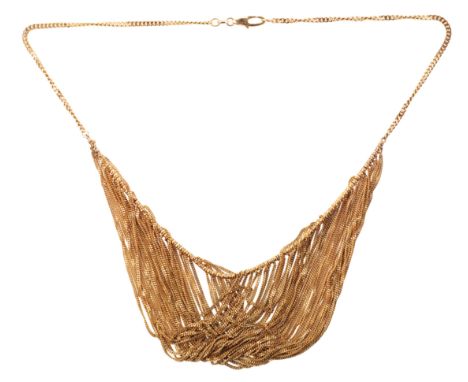A VINTAGE SWAG NECKLACEin 9ct gold, comprising a series of forty over-lapping chain link swags, to a Cuban link chain, secure