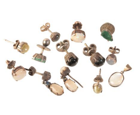 A COLLECTION OF GEM-SET EARRINGSin sterling silver, including a pair of sapphire and moonstone earrings; a pair of moonstone 