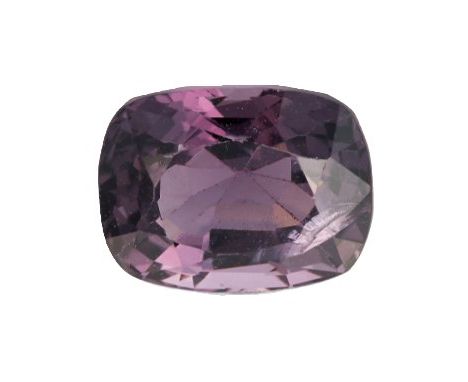 A BURMA NO HEAT PURPLE SPINELa cushion cut deep pink-purple spinel of 2.67 carats, accompanied by a gemmological report stati