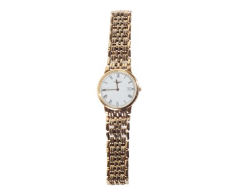 LONGINES: A GENTLEMAN'S GOLD-PLATED BRACELET WATCHwith quartz movement, the white dial with black Roman numerals, gold hands 