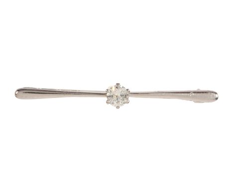 A DIAMOND BAR BROOCHin platinum, set with an old European cut diamond of c.0.40 carats, held in a claw setting to a stylised 