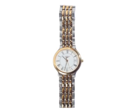 LONGINES: A GENTLEMAN'S STAINLESS STEEL AND GOLD-PLATED BRACELET WATCHwith quartz movement, the white dial with black Roman n