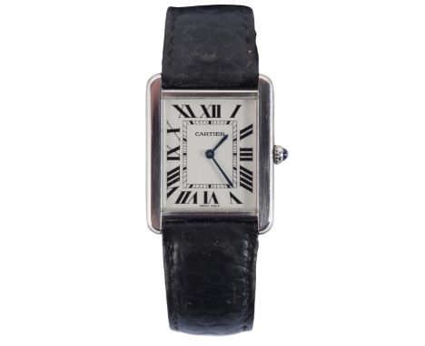 CARTIER TANK SOLO: A GENTLEMAN'S STAINLESS STEEL WRISTWATCHwith a quartz movement, the silver dial with black Roman numerals 