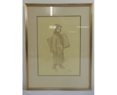 Abel Pfeffermann Pann framed and glazed signed  limited edition lithograph of a boy in orthodox attire, 71/100 signed bottom 