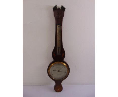 A 19th century mahogany and satinwood inlaid banjo barometer by P Lerra &amp; Co of Sheffield
