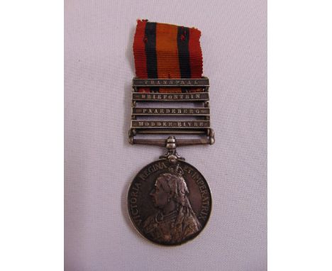 Queen Victoria South Africa medal attributed to 4025 Pte H. Blackhurst A.4S High R with four bars on ribbon, Transvaal, Drief