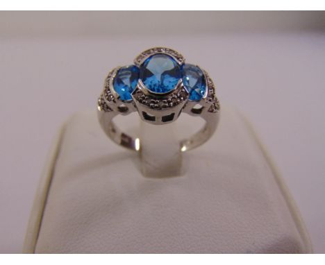 9ct white gold blue topaz and diamond dress ring, approx total weight 4.3g