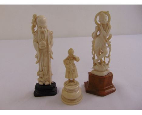 Two 20th century oriental ivory figurines and a Dieppe ivory figurine of a crying girl