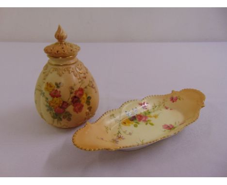 Royal Worcester blush ivory pot pourri vase and cover and a matching oval nut dish