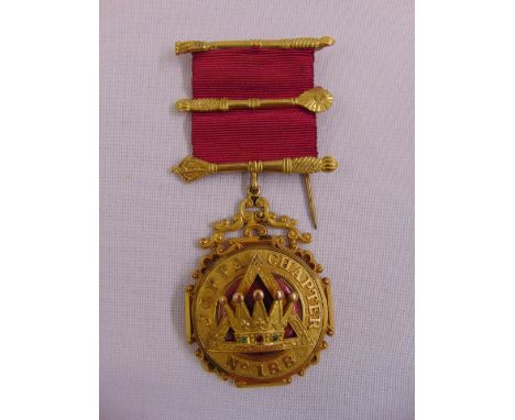 9ct gold and enamel Masonic jewel with presentation inscription to the reverse, approx total weight 43.0g