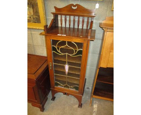 Art Nouveau Mahogany Music Cabinet having a Leaded and Stained Glass Door