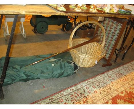 Two Camping Chairs, Posting Horn, Basket and Firescreen
