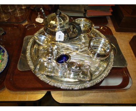 Two Silver Plated Trays, Tea Service, Condiments and Elkington Cutlery