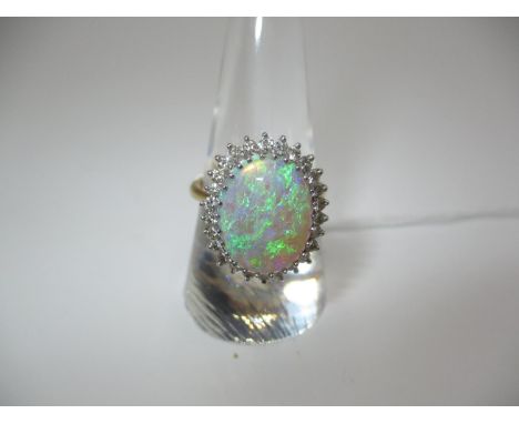 18ct Gold Opal and Diamond Ring, 5.37g, Size P, opal approx 15x10mm