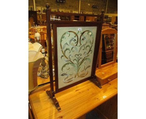 1920's Mahogany and Silk Needlework Panel Firescreen