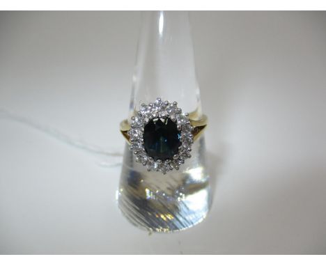 Sapphire and Diamond Cluster Ring Set in Yellow Metal, 4.73g, Size O