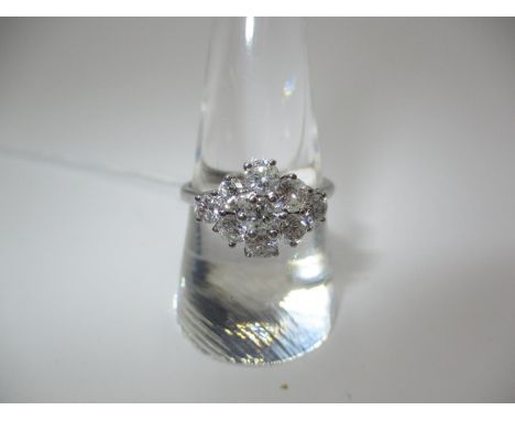 Nine Stone Diamond Cluster Ring Set in White Metal, 3.56g, Size P