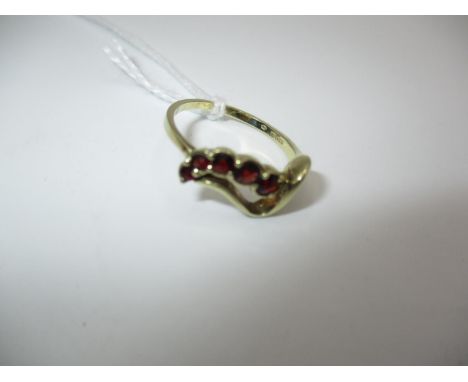 14K Gold and Garnet 5 Stone Scroll Ring, Stamped 585