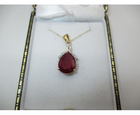 9ct Gold Ruby and White Topaz Large Pendant with 9ct Gold Chain