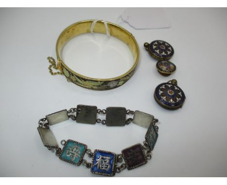 Chinese Silver and Enamel Bracelet, Mixed Metal Bangle, Indian Enamel Lockets and Stud