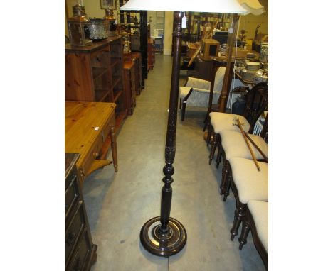 Turned and Carved Pillar Standard Lamp with Shade