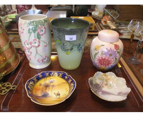 Strathearn Glass Vase, Maling Vase, Radford Ginger Jar and 2 Painted Dishes