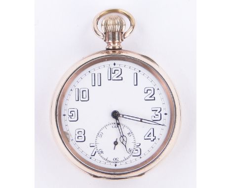 A Rolex gold plated topwind pocket watch,
circa 1927, with enamel dial, case width 50mm.