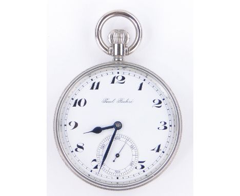 A Paul Buhre Swiss made nickel cased deck watch,
topwind with enamel dial and secondary dial, serial no. 8682, case width 63m