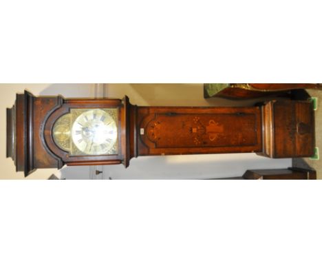 An 18th century 8-day oak long case clock,
with a 12" arch-top brass dial and 2 subsidiary dials by William Bothamley of Kirt