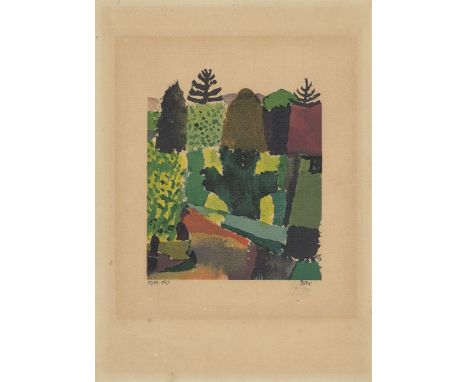 Paul Klee (Münchenbuchsee 1879 – 1940 Muralto bei Locarno). „Park“. 1920Faksimile-Farblithografie nach einem Aquarell, auf Bü
