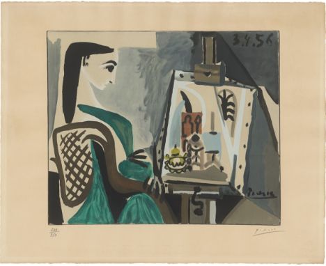 Pablo Picasso (Málaga 1881 – 1973 Mougins). „Femme dans l‘atelier“. 1956Farboffsetlithografie auf Arches-Velin.  47,4&nbsp;×&